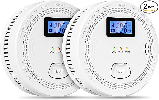 2 Packs, 2 in 1 CO & Smoke Detectors,Carbon Monoxide Detectors,Smoke Detector Battery Powered,（Include 3 * 1.5V AA Battery）,85 db Smoke Alarm,Fire Alarm,Easy Install,Portable