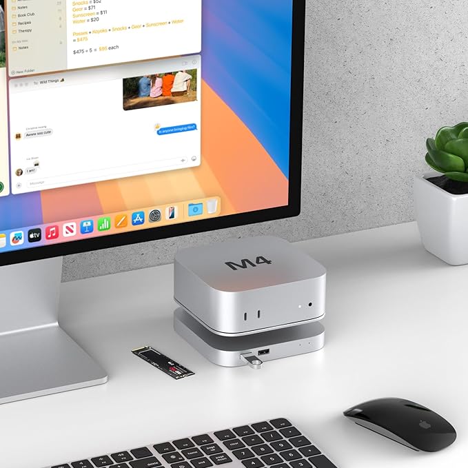 Akkyajaure 40Gbps USB4 Hub & Stand for Mac mini M4/M4 Pro, All-Aluminum Docking Station with 40Gbps M.2 SSD (NVMe PCle) Enclosure, 3*USB 2.0, 3.5mm Audio, USB4 Host | Mac mini M4 USB-4 Dock