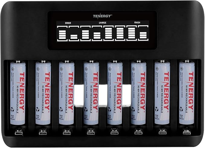 Tenergy TN480U 8-Bay LCD Display Fast Charger for NiMH/NiCD AA AAA Rechargeable Batteries with 8pcs 1000mah AAA Rechargeable Batteries