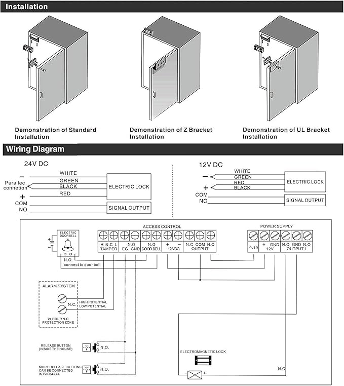 Electric Magnetic Lock 60KG 130LBS Holding Force Electromagnet Lock 12V Fail Safe NC Mode Single Door for Access Control System