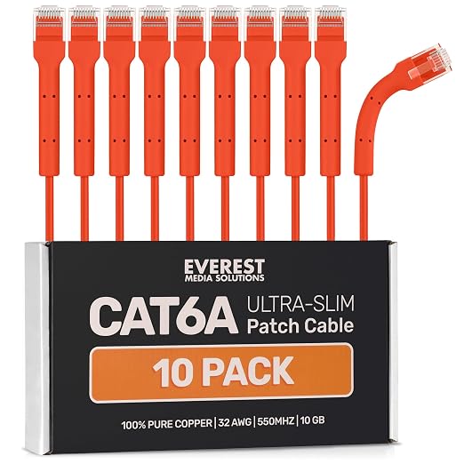 Everest Ultra Slim Cat6a Ethernet Patch Cables 1.5ft Orange by EverestMediaSolutions