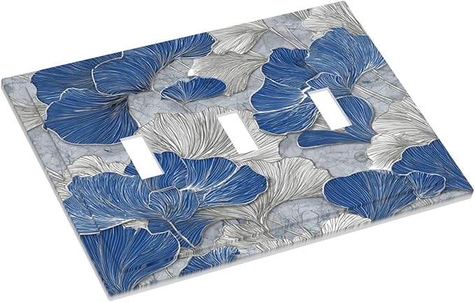 Bvtewkhz Abstract Blue Marble Plant Leaves 3 Gang Triple Toggle Decorative Light Switch Covers Electrical Faceplate Switch Plates for Bathroom Kitchen Home