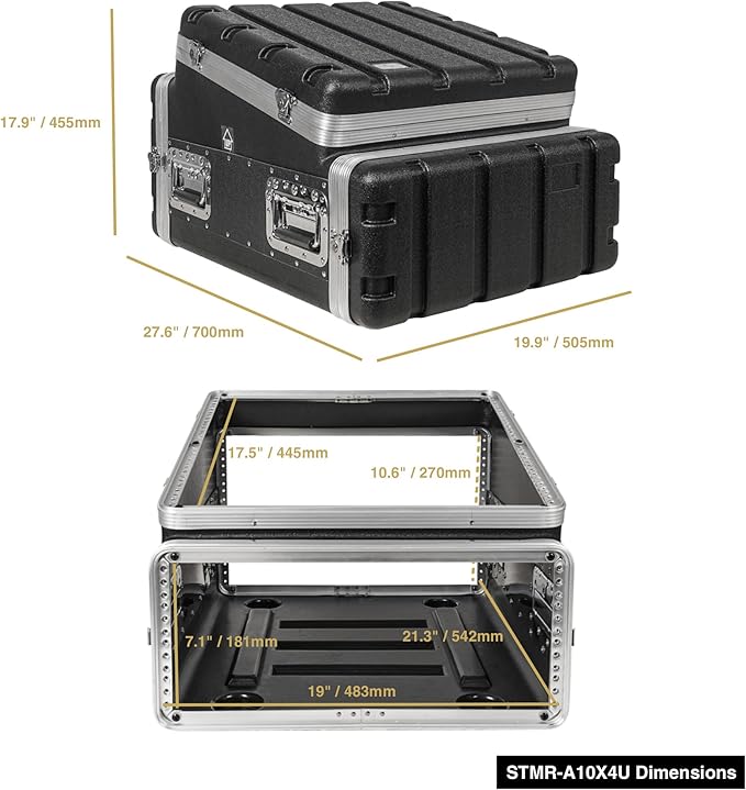 Sound Town Lightweight and Compact 4U ATA ABS Rack Case, with Slant Mixer Top, 21" Depth, 10U Top and 4U Side Spaces (STMR-A10X4U)