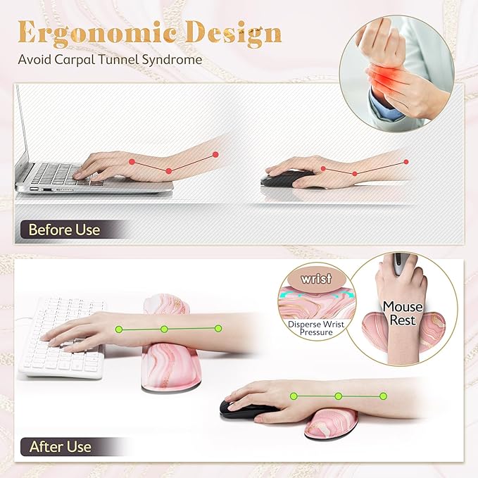 Gimars Upgrade Enlarge Gel Memory Foam Set Keyboard Wrist Rest Pad, Comfortable Ergonomic Design for Easy Typing Pain Relief, Firm Mouse Wrist Cushion Support for Office, Computer, Laptop, Mac