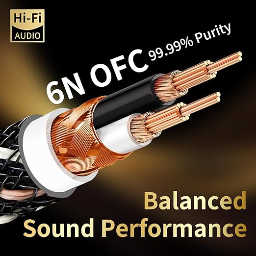 Audiophile HiFi Audio Cable–3.5mm to 3.5mm,6N OFC Core,24K Gold-Plated Plugs,with Nylon Braid,AUX Cable,Compatible with Phone,MP4,Speakers,Amplifiers,TV(9.84ft/3m)