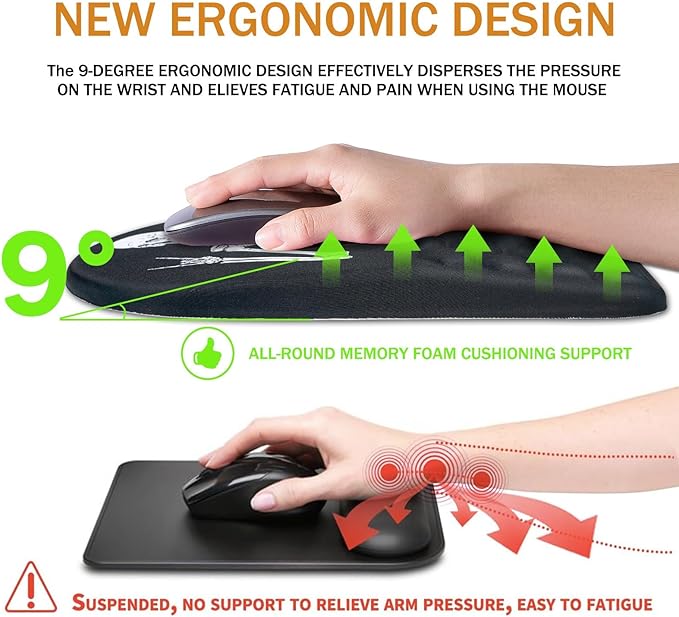 BOCHEERY Ergonomic Mouse Pad Wrist Support,Upgrade Mousepad with Massage Design,Non-Slip PU Base Desktop Mouse Pads for Pain Relief, Computer, Office & Home,12 x 8 in（F-Black Human Skeleton）