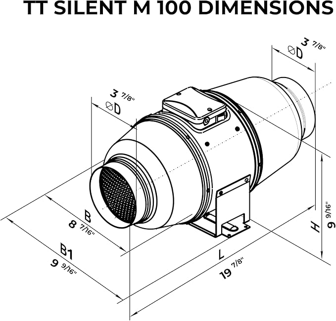 VENTS-US TT Silent M 100 - Metal Mixed Flow Booster Fan for High Static Pressure Applications, up to 128 CFM - Booster Ventilation Fan for 4 Inch Duct