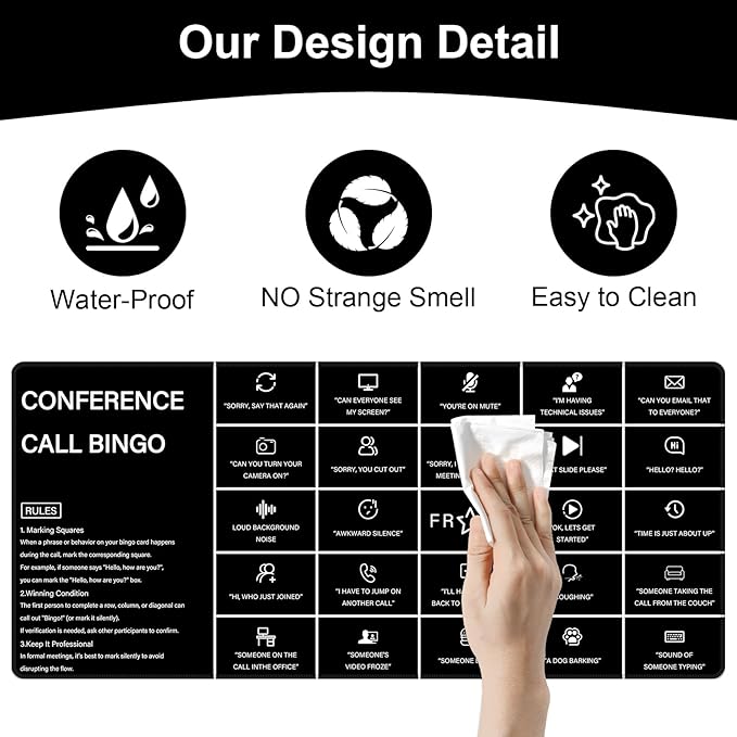 Baziabbo Office Desk Mat,Conference Call Bingo Mouse Pad for Virtual Meetings,Work from Home Computer Accessory，Non-Slip Desk Pad with Stitched Edges for Computer (Bingo)