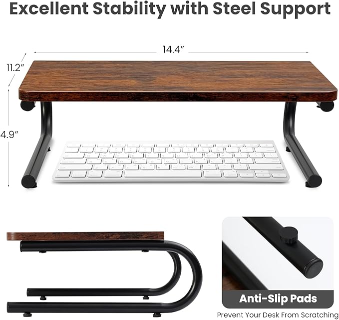 ARCOBIS Monitor Riser for Desk, Wood & Metal Computer Monitor Stand, Laptop, PC, Printer Stand Riser, Rustic Brown