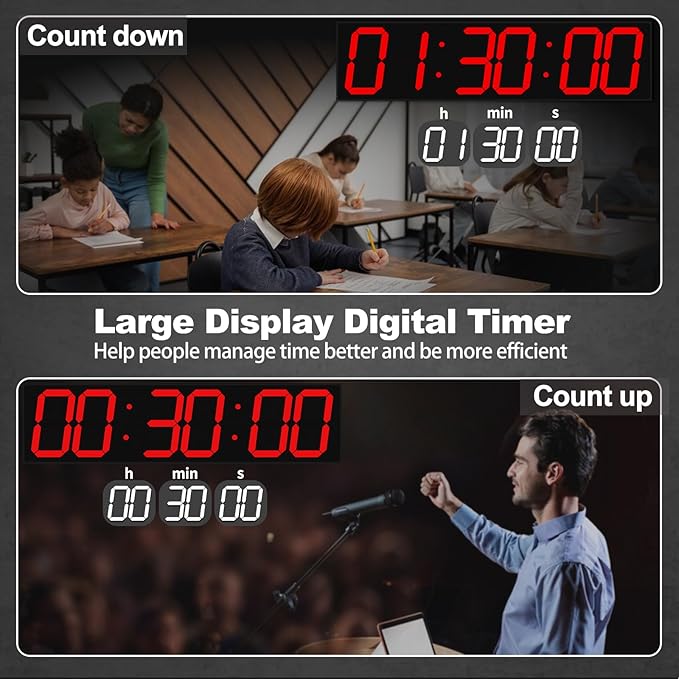 CHKOSDA 28.4''Large Digital Wall Clock,Automic Digital Clock with Alarm,Clendar and Termperature,Auto Time Sync with Easy Operation, Big Timer with Countdown and Countup (Red)