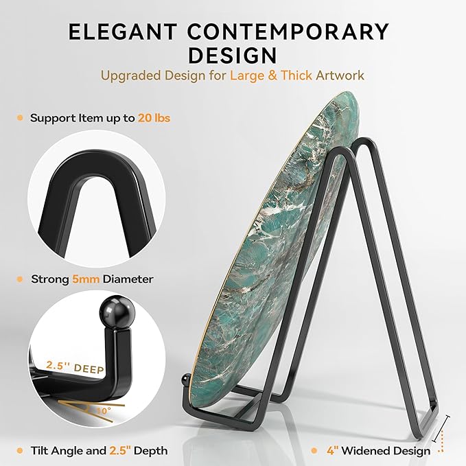 IPAME 10 Inch Large Plate Stands for Display - Metal Plate Holder Display Stand + Small Easels Picture Stand for Book, Platter, Plaque, Photo Frame, Tabletop Art (2 Pack)
