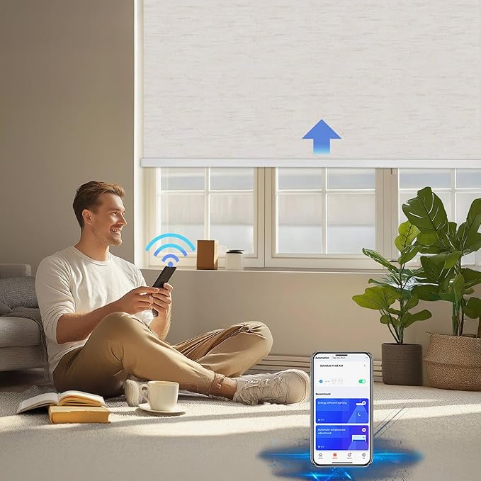 COOLWINDS Motorized Blinds with Remote Cordless Automatic Motorized Shades Custom Blinds for Windows Smart Curtains Compatible with Alexa Google Home(Blackout Linen Sandy Beach,W39 x H72in)