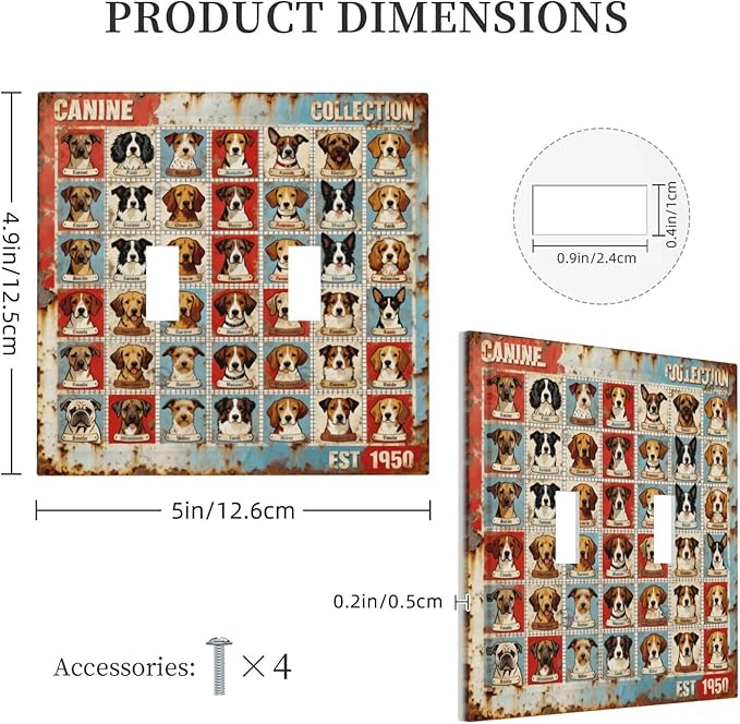 Bvtewkhz Dogs Funny Puppy Pets Vintage 2 Gang Double Toggle Decorative Outlet Covers Light Switch Plate Electrical Receptacle Switchplate For Bathroom Kitchen Bedroom