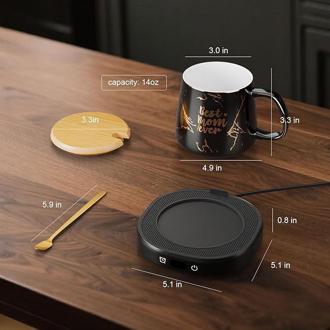 Coffee Mug Warmer & Best MOM Ever Mug Set, Electric Coffee Cup Warmer for Desk 8H Auto Shut Off, Tea Beverage Coffee Warmer with 4 Temperature Setting, Women Mother Birthday Mom Gift from Daughter Son