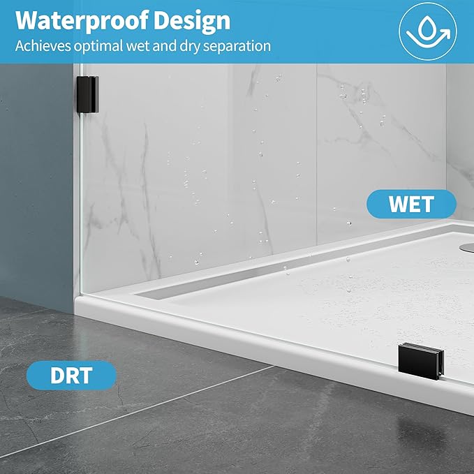 Shower Glass Panel, 32" W x 78.75" Fixed Shower Screen Panel with 3/8"(10mm) SGCC Clear Tempered Glass, Frameless Walk in Shower Door for Bathroom (Matte Black, 32" W x 78.75" H)