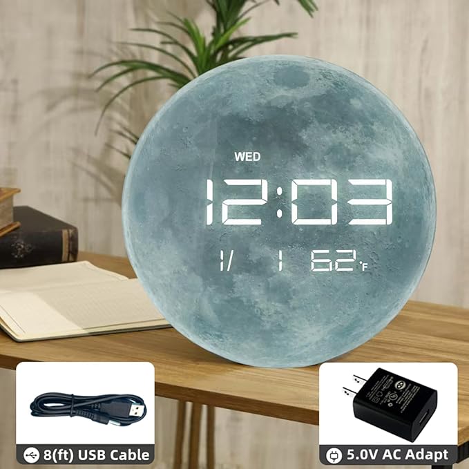 Nbdeal 13" Digital Wall Clock with LED Display, Calendar & Temperature, Automatic Dimming, 12/24hr Format, Wall & Desk Use - HUI-7860