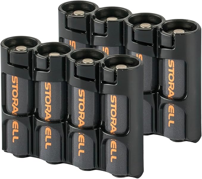 AA Battery Storage Caddy by Storacell (2 Pack), Black, Holds 4 Batteries (Not included)
