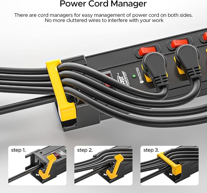 CRST 12 Outlet Heavy Duty Metal Power Strip with Individual Switches, 9FT Surge Protector Power Strip with Cord Managment, 15A/1875W 1020J Wide Spaced Outlets for Garage, Workshop, Home, School