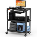Extra-Large 3-Tier Utility Cart with Built-in Power Strip – Heavy-Duty 14-Gauge Steel Rolling Cart for Office, Workshop, or Classroom – 300 Lb Capacity (34" x 18" x 41.75")