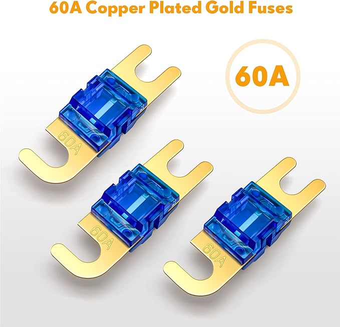BULVACK 3 Way Mini ANL Fuse Holder, Copper 0/2/4 Gauge to 4/6/8 Gauge 60 Amp Fuse Distribution Block for Car Truck Boat Audio Stereo Amplifier