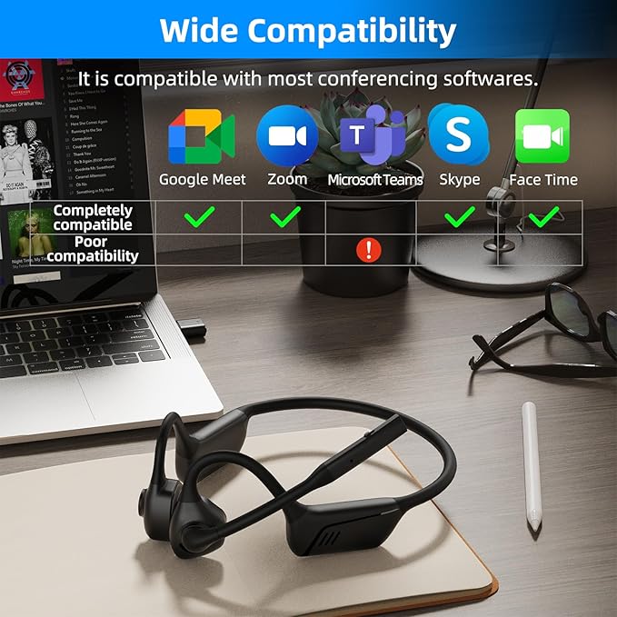 ZIOCOM Air Conduction Headphone, Open Ear Headphone with Mic and Noise Canceling, aptX-LL Bluetooth Wireless Headset with USB-A Dongle, Compatible with PS4/PS5/PC/Online Meeting