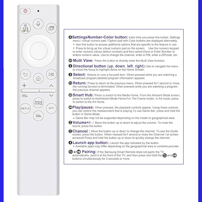 Replacement Voice Remote Control for All Samsung TVs, Universal Remote for All Samsung TV Curved Frame UHD QLED LED 4K 8K Smart TVs, 4 Shortcut Buttons, White