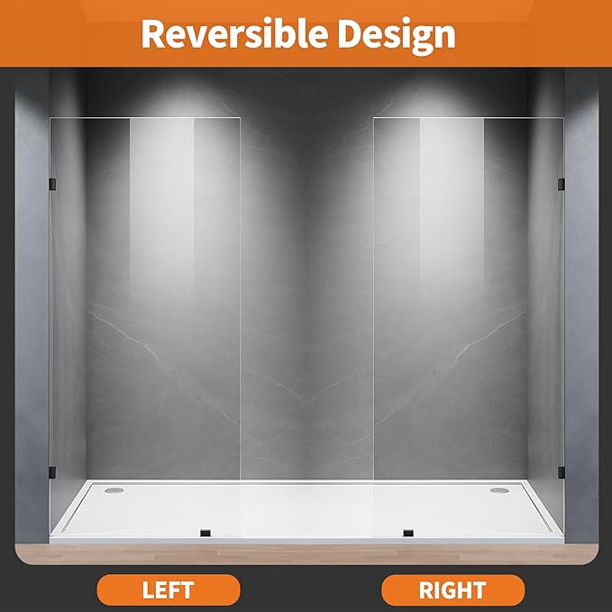 Shower Glass Panel, Fixed Shower Screen Panel with 3/8"(10mm) SGCC Ultra Clear Tempered Glass, Frameless Walk in Shower Door with Easy‑Clean Coating (Matte Black, 28.5" W x 78.75" H)