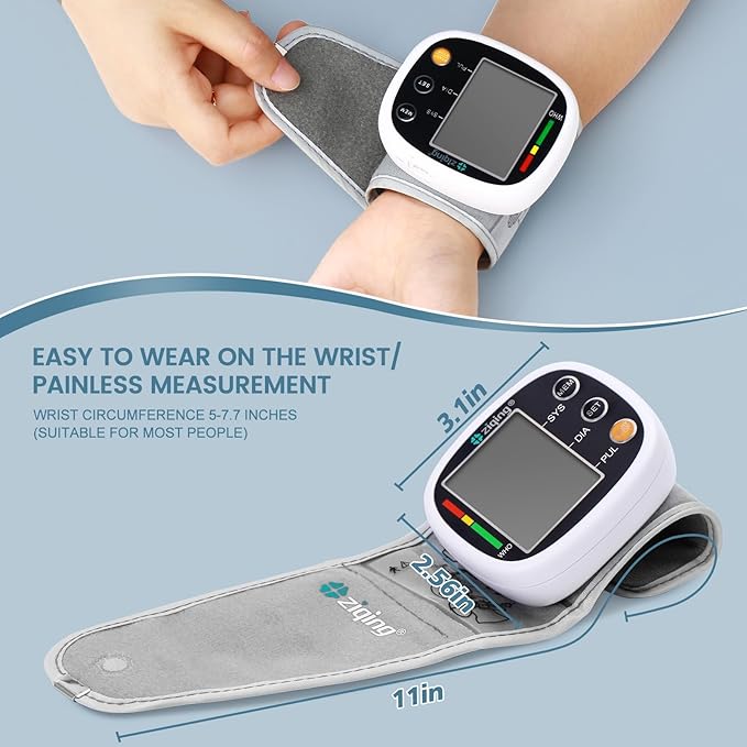 Wrist Blood Pressure Monitor for Home Use, Rechargeable Bp Machine Automatic Digital BP Monitor with Voice Broadcast, Large LCD Display, 2×99 Memory BP Cuff 5~7.7in, Black