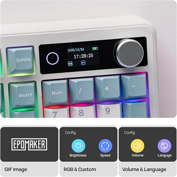 EPOMAKER TH99 PRO 96% Mechanical Keyboard with Screen & Knob, 10000mAh, 2.4Ghz/BT, Hot Swap, Custom Driver, RGB Backlight, PBT Keycap, Wireless Gaming Keyboard for PC/Mac (Blue&White, Sea Salt Silent)