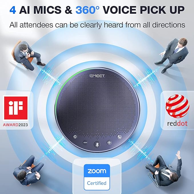 EMEET M3 Conference Speaker and Microphone, Zoom Certified Bluetooth Speakerphone with 4 AI Mics 360° Voice Pickup, 18H Talk Time, USB 2.0&Bluetooth 5.0 with Daisy Chain for 20 People for Zoom Teams