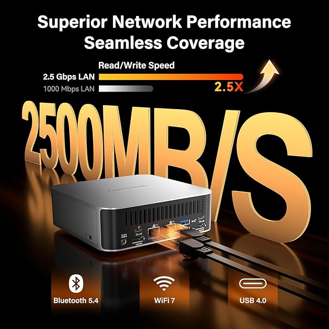 GEEKOM A9 Max AI Mini PC, with AMD Ryzen AI 9 HX 370 (80 Tops), Copilot+ PC, Radeon 890M, 32GB DDR5 (Not LPDDR), 2TB SSD, Win 11 Pro, WiFi 7, BT 5.4, USB4, HDMI 2.1, Dual 2.5GbE, 8K, 3-Year Warranty