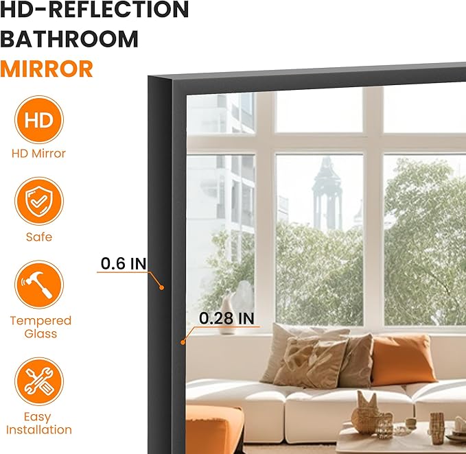 Bathroom Vanity Mirror for Wall, 2 Pack 36" x 24" Metal Framed Rectangular Bathroom Wall Mirror for Over Sink, HD Shatterproof Glass, Hangs Horizontally or Vertically(Black)