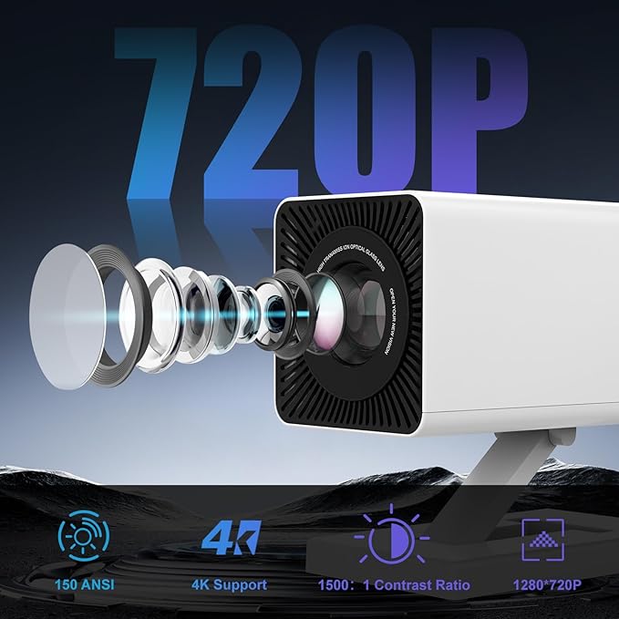 [Built-in Apps & 2026 Upgraded] Mini Projector｜Portable Projector 1080P/4K Support｜Smart Projector with Auto Keystone Correction｜Home/Movie Projector for Phone/TV Stick/Laptop