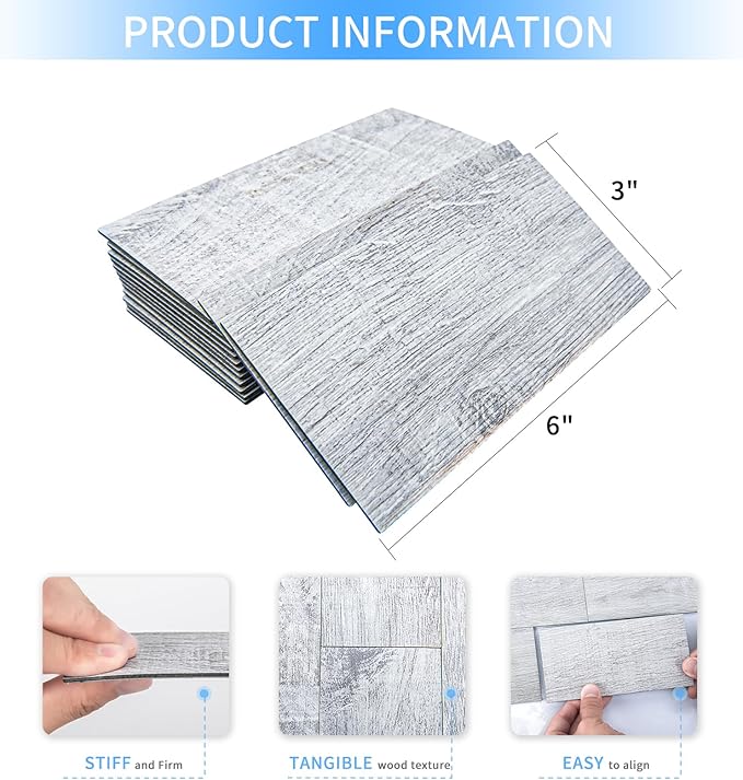 Art3d 102-Piece Peel and Stick Tile Backsplash for Kitchen Bathroom, 3in. × 6in. Stick on Subway Tile White-Washed Wood Plank