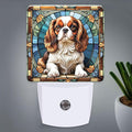 PODMemory Cavalier King Charles Spaniel Stained Glass Night Lights Plug into Wall for Room, Cavalier King Charles Spaniel Night Light LED for Bedroom