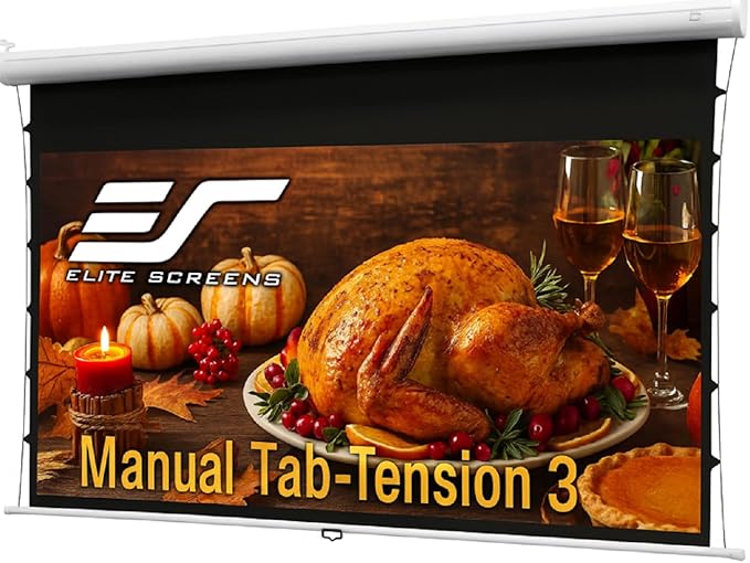 Elite Screens Manual Tab-Tension 3, 125-INCH with Extra 10" Drop, Pull Down Projector Screen Home Movie Gaming Presentations ISF Certified Premium CineWhite® P Material, MT125XWH3-E10