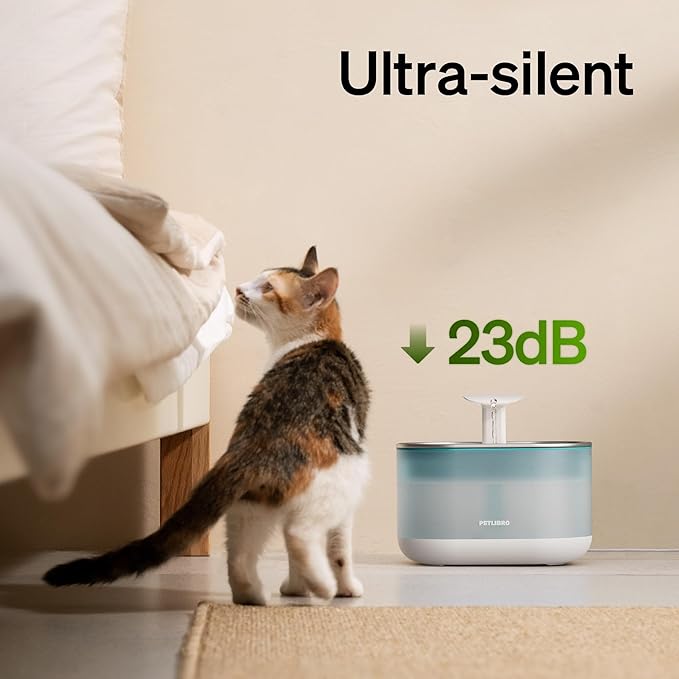 PETLIBRO Cat Water Fountain Stainless Steel,Ultra Quiet,71fl oz/2.1L Automatic Cat Fountain,Two Flow Modes,BPA-Free Capsule Metal Healthy Pet Water Fountain for Cats Inside