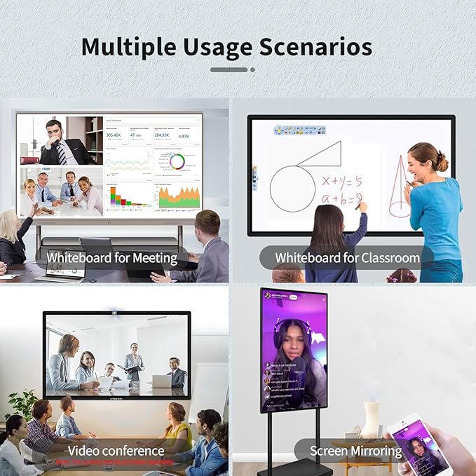 TouchWo 65" Touchscreen Monitor Smart Board, 4K Interactive Presentation Electronic Whiteboard with Android 11, Digital Signage Display for Office, Classroom,RAM 4GB+ ROM 32GB