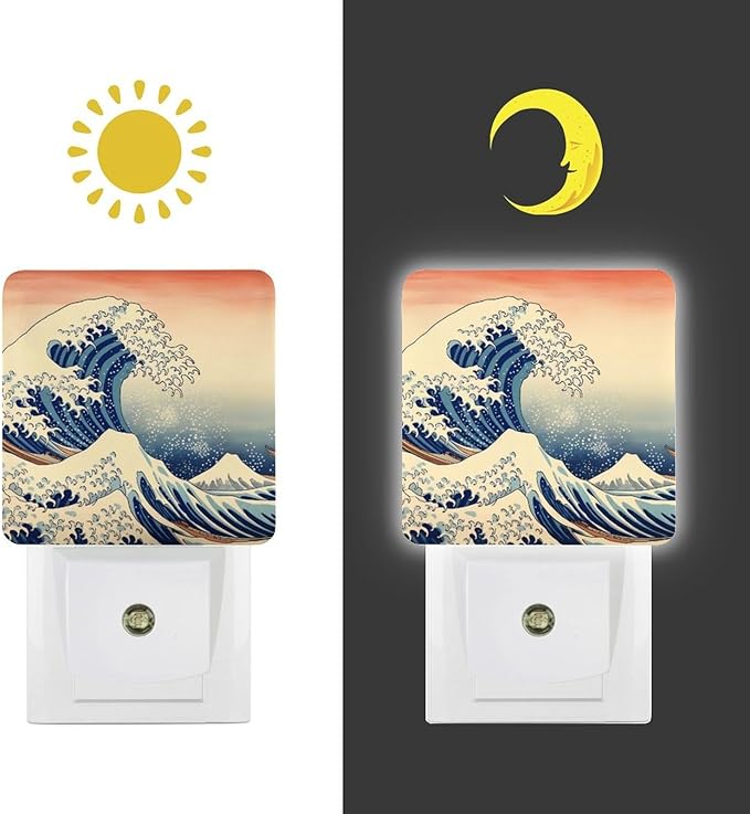 YKJAHSD Ocean Waves Night Light, Plug into Wall Decor Nightlights for Bedroom, Bathroom, Hallway, Kitchen, with Dusk to Dawn Light Auto Sensors LED Night Lights for Boys Girls Women Men Room Gifts
