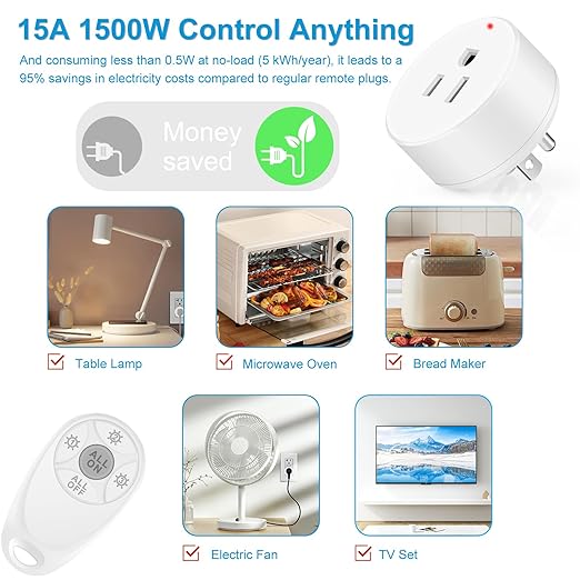 Remote Control Outlet,Greencycle 2 Remote Light Switches and 1 Plug,Wireless Light Switch,500ft Range,No Wiring Needed,15A/1500W for Household Appliances,FCC Certified,White