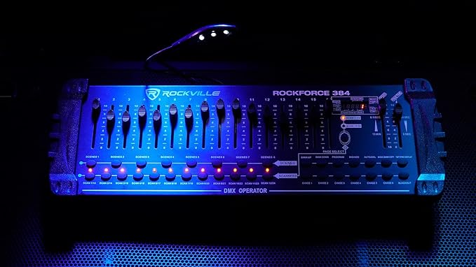 Rockville ROCKFORCE 384 Channel DMX Light/Fog Lighting Controller, MIDI Control, 30 Scene Banks, 6 Chases, LED Display, for DJs and Stage Lighting