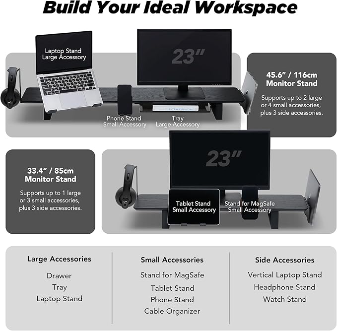 ULTRARM Moodular Add-ons Laptop Tray Stand [Accessory Only - Requires Moodular Wooden Monitor Stand Slide Rails for Use] Black MSA-LT