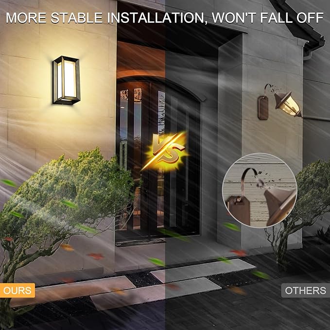 ledmo Outdoor Wall Light 1800Lm Modern Outdoor Porch Light 3000K Bright Lighting Black Exterior Lighting Fixture Waterproof Christmas Fixture for House,Patio,Garage,Backyard,Hallway（2 Pack