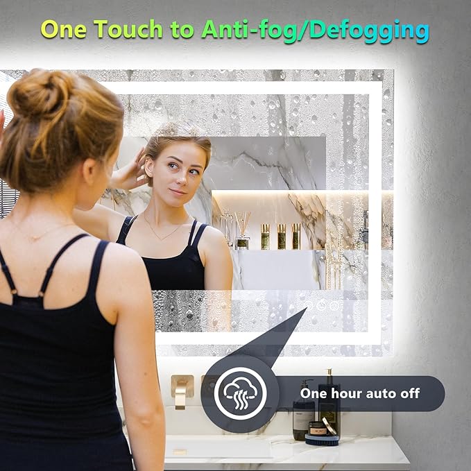 YEELAIT 48x38 Inch RGB LED Bathroom Mirror Front Light and RGB Backlit Lighted Vanity Mirror for Bathroom Wall Mounted Dimmable Anti Fog Memory Shatter-Proof IP54 Waterproof Horizontal/Vertical
