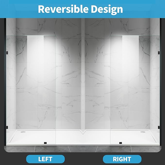 Shower Glass Panel, 28.5" W x 78.75" H Fixed Shower Screen Panel with 3/8"(10mm) SGCC Clear Tempered Glass, Frameless Walk in Shower Door for Bathroom (Matte Black, 28.5" W x 78.75" H)