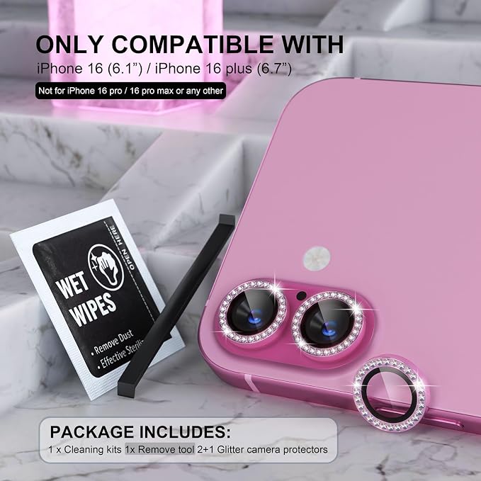 Choiche Compatible for iPhone 16 /iPhone 16 Plus Camera Lens Protector Bling - Image 2