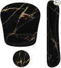 Keyboard Wrist Rest Memory Foam Ergonomic Mouse Pad with Computer Wrist Support Set with Non-Slip Rubber Base Coaster for Home, Office Easy Typing and Pain Relief - Black Marble