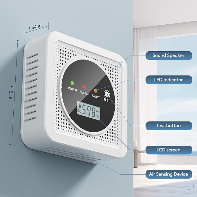 3 Packs, 2-in-1,Smoke Carbon Monoxide Detector,Carbon Monoxide Detector,Smoke Alarm,CO Alarm, 85 db Sound,Battery Powered CO Alarm with LEDs,LCD Digital Screen,Test Button