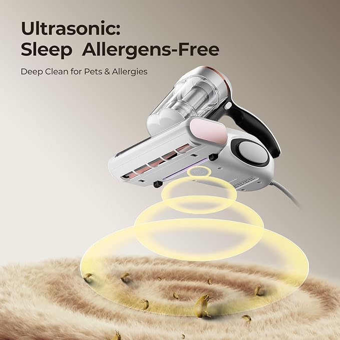 JIGOO Bed Vacuum Cleaner with Dust Sensor, Mattress Vacuum Cleaner with UV & Ultrasonic and High Heating, 13Kpa Suction 500W Powerful Double-Cup Handheld Vacuums (J300, Corded)