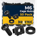 M6 Cage Nuts, Screws and Washers [Size: M6 x 16mm 50 Pack] Rack Mount Screws Hardware for use with Network and Server Rack Accessories, Routers, Cabinets and Enclosures.